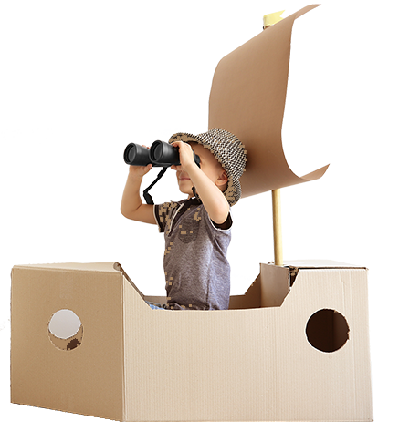Kid in Cardboard Ship